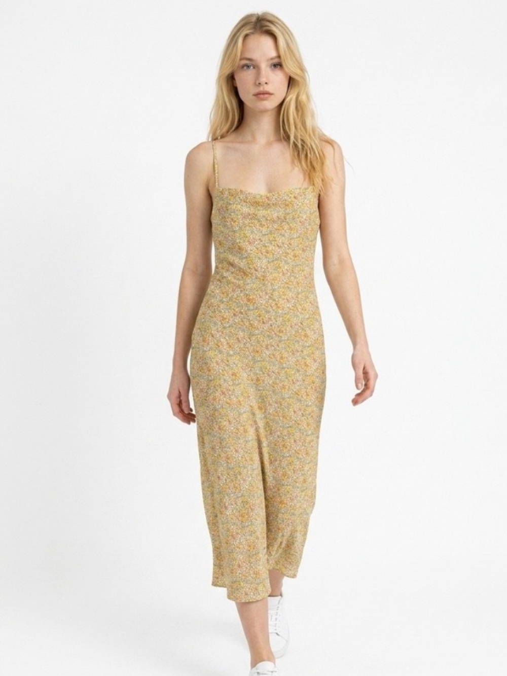 Urban Outfitters Yellow Floral Slip Midi Dress (XS)